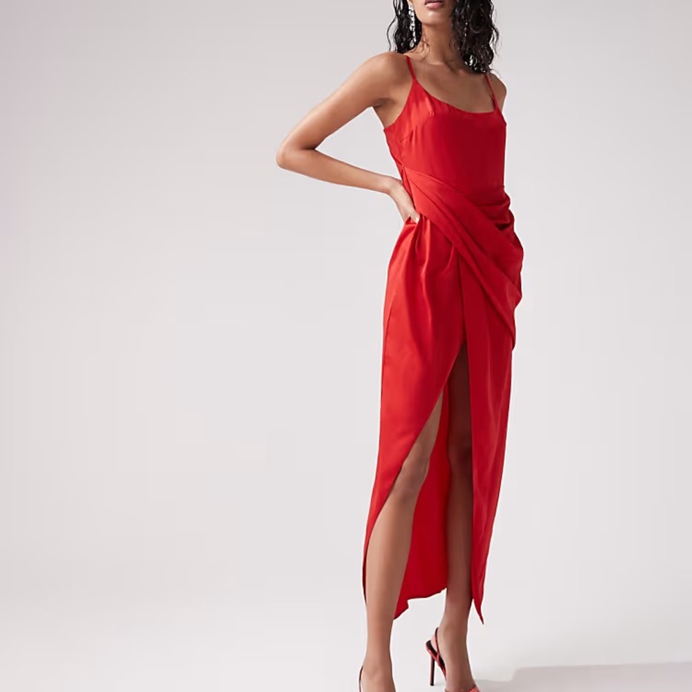 ASOS Red Satin Formal Sexy Dress Drape Style Spaghetti Top US14